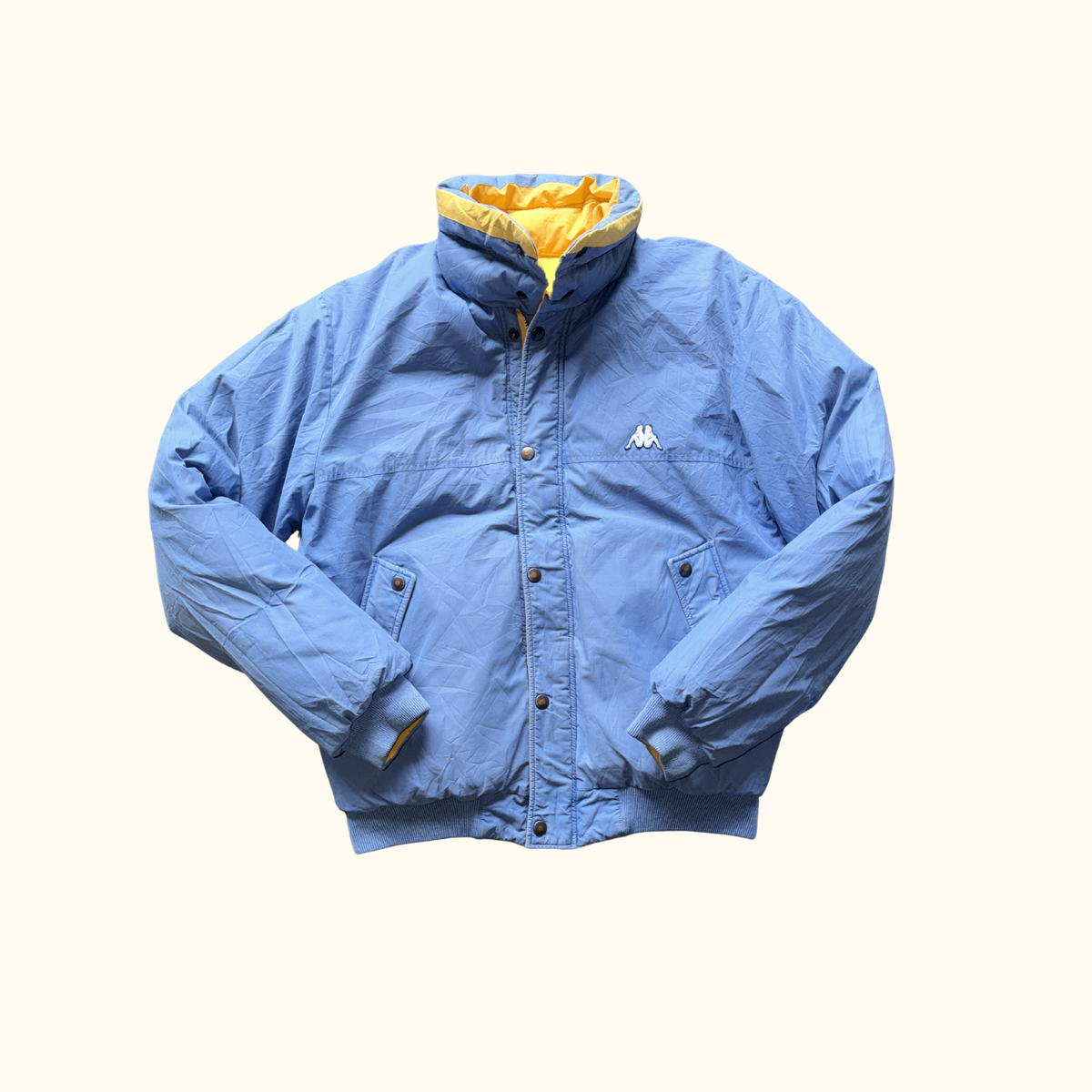 Chaqueta Puffer Reversible Kappa Vintage – Azul / Amarillo – Plumífero Streetwear – Talla L
