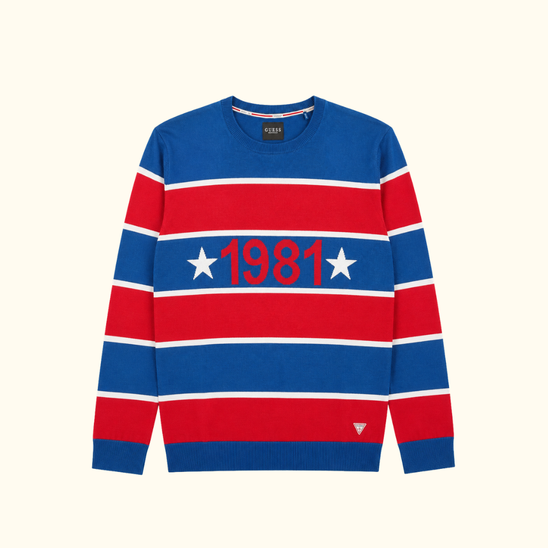 Jersey GUESS 1981 de Rayas 100% Algodón- Talla XL