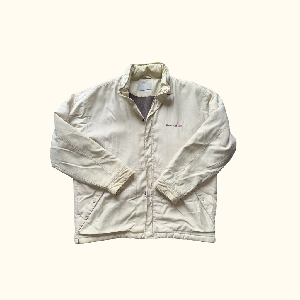 Chaqueta Reebok Classic Vintage Beige con Forro Polar – XL – Cazadora Ligera 90s Y2K