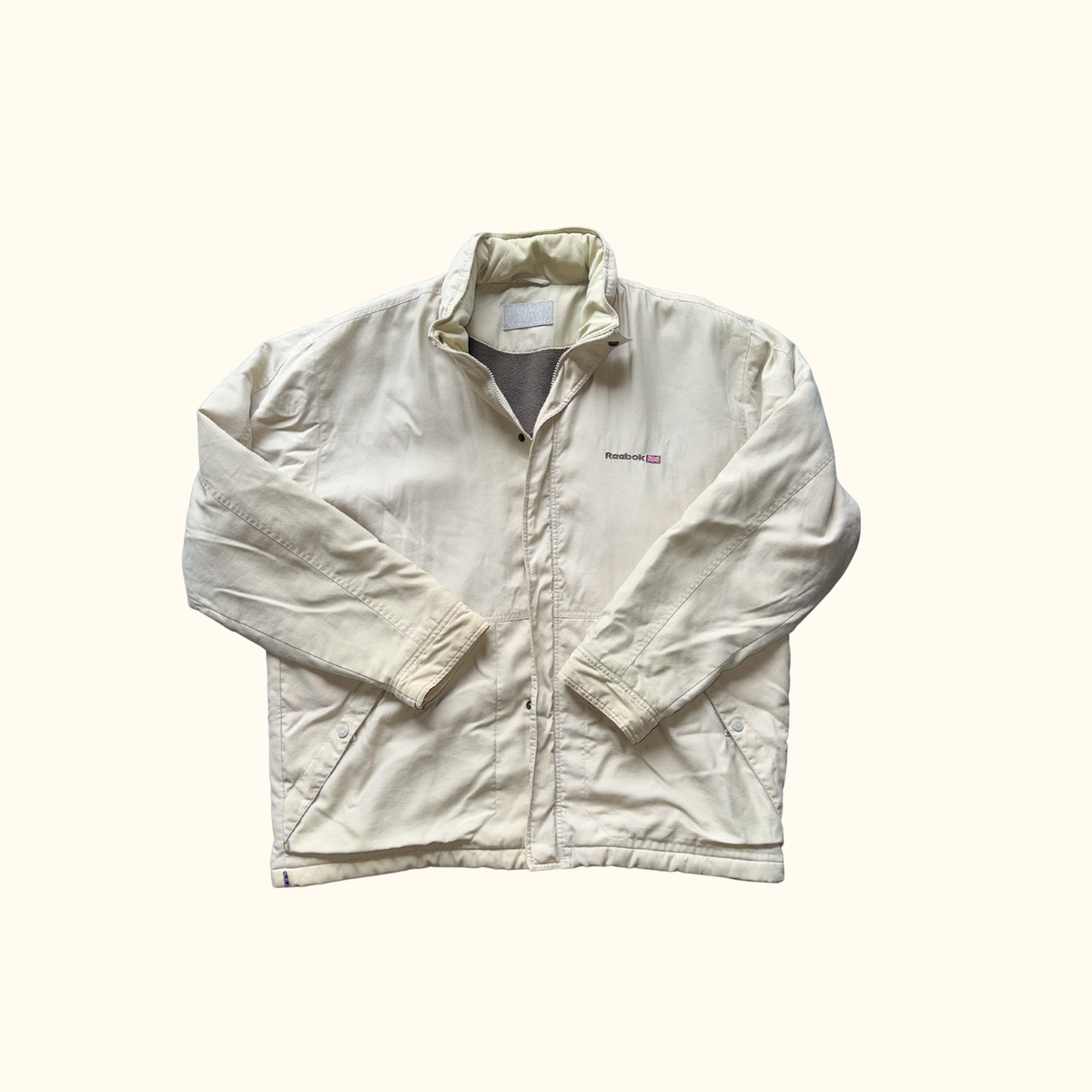 Chaqueta Reebok Classic Vintage Beige con Forro Polar – XL – Cazadora Ligera 90s Y2K