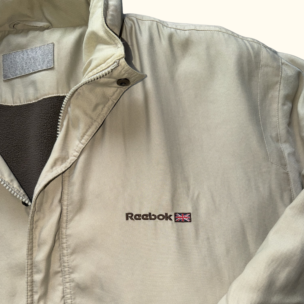 Chaqueta Reebok Classic Vintage Beige con Forro Polar – XL – Cazadora Ligera 90s Y2K
