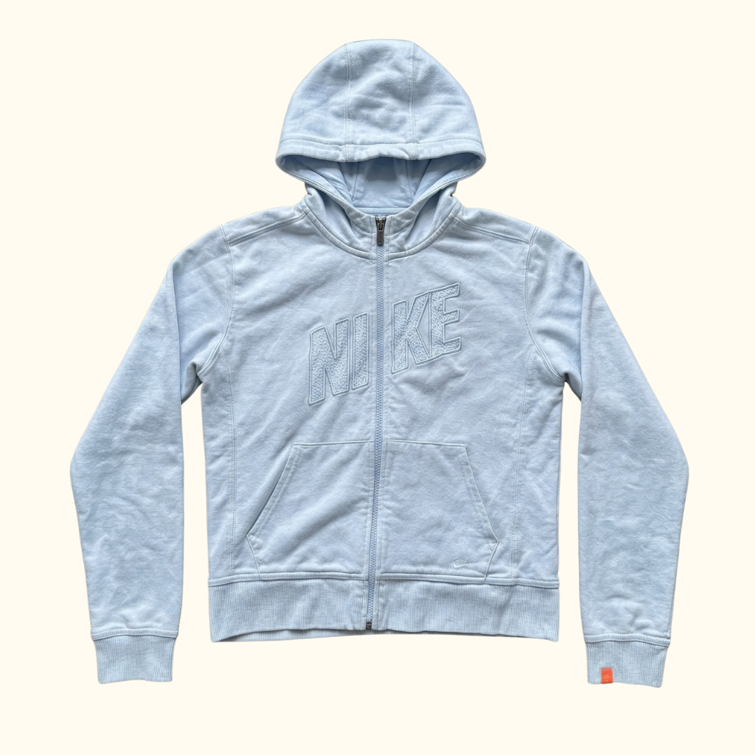 Sudadera Nike Azul Claro con Capucha y Cremallera – Hoodie Vintage-Talla M