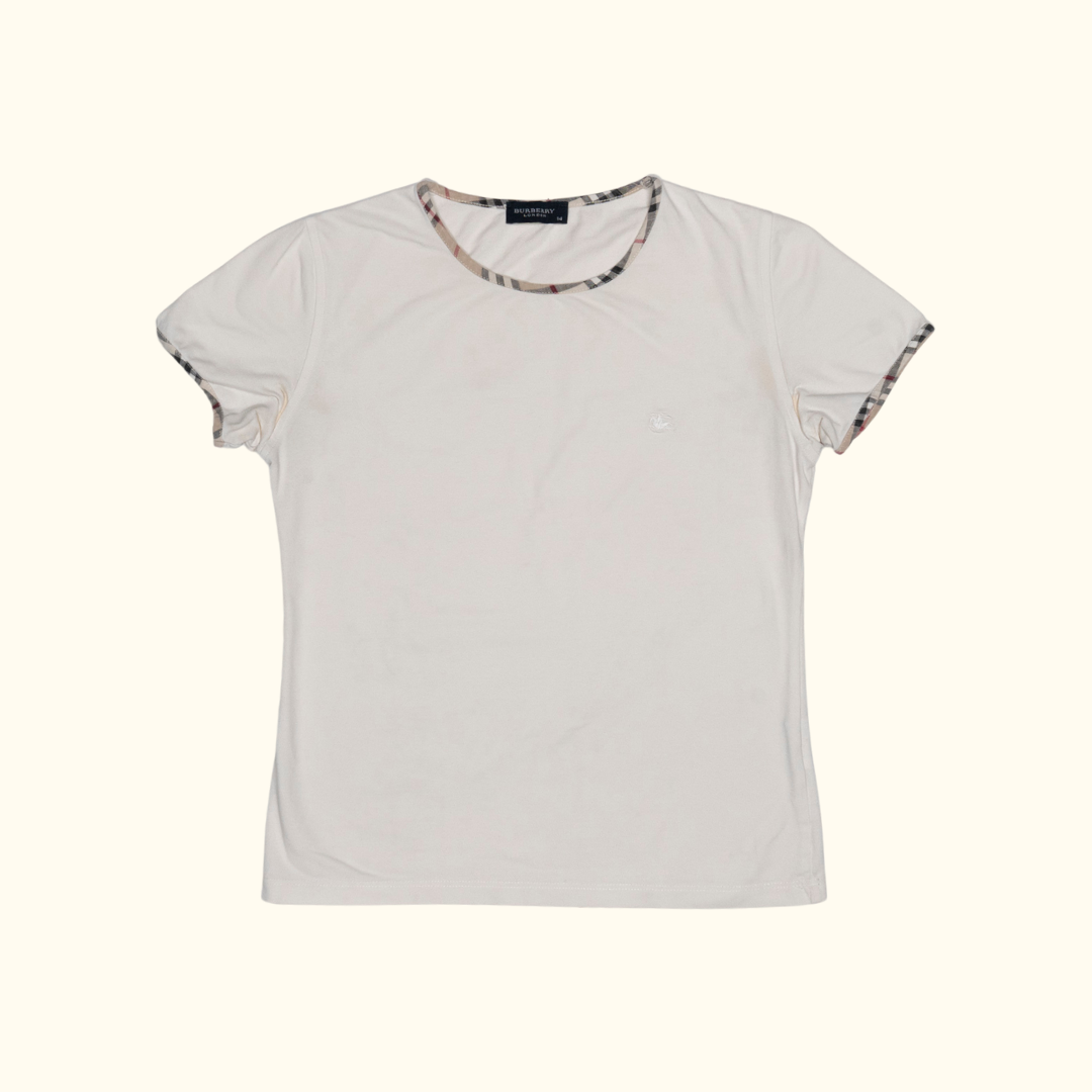 Camiseta Burberry "Baby Tee" Nova Check Trim - Talla XS/S