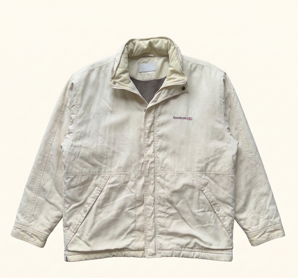 Chaqueta Reebok Classic Vintage Beige con Forro Polar – XL – Cazadora Ligera 90s Y2K