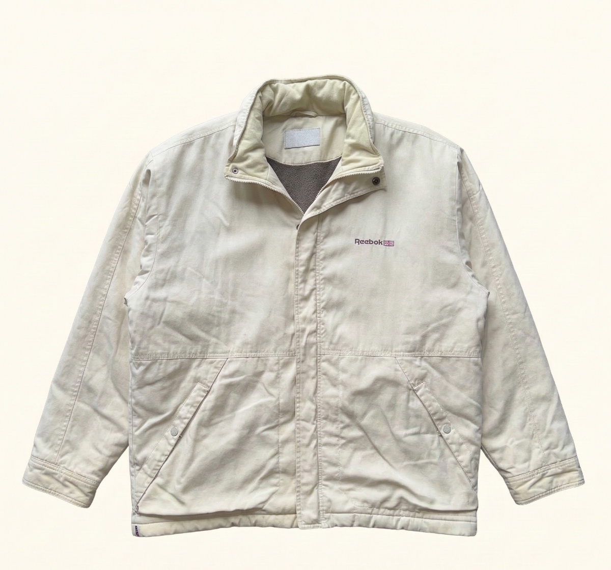 Chaqueta Reebok Classic Vintage Beige con Forro Polar – XL – Cazadora Ligera 90s Y2K