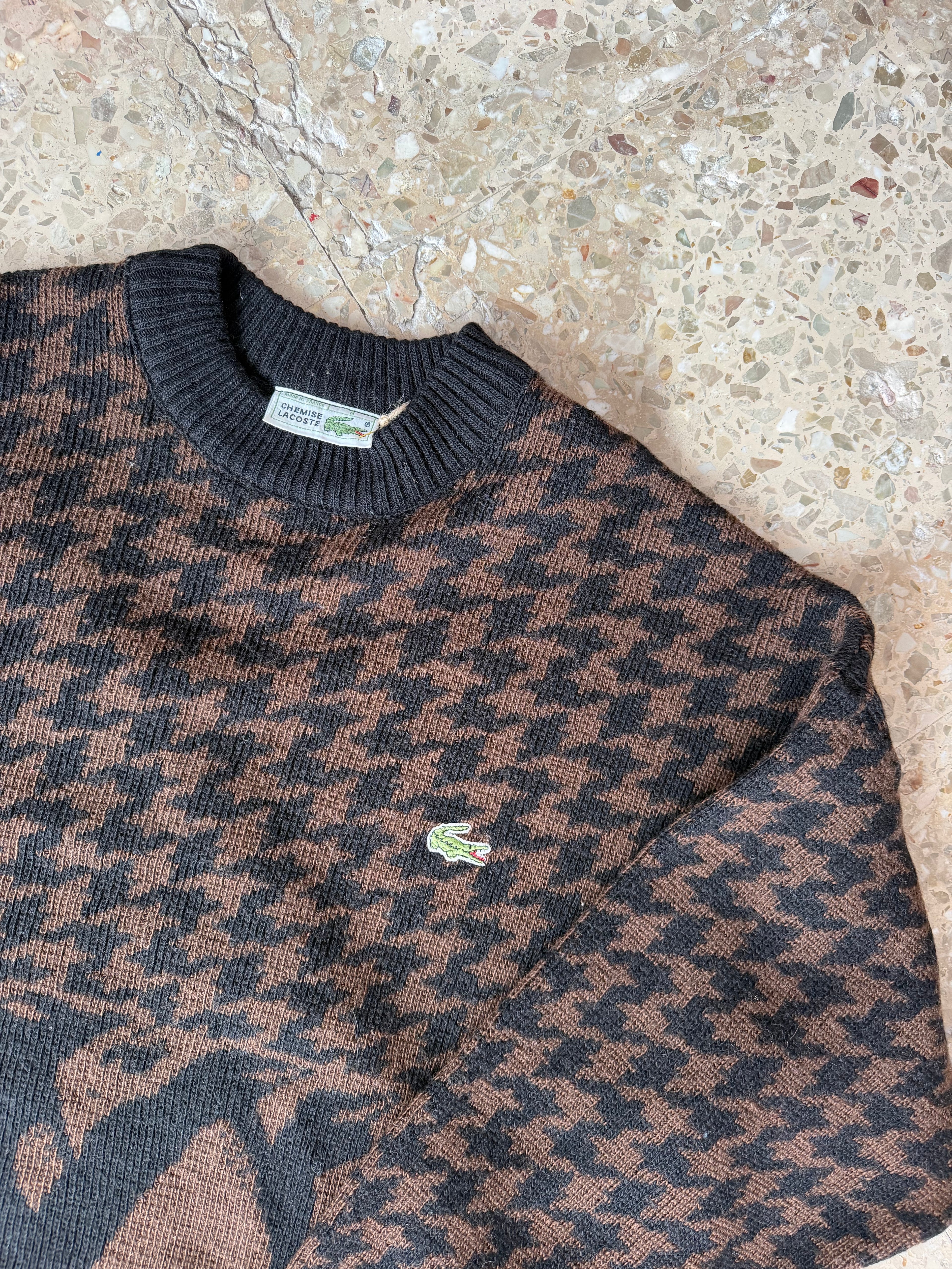Jersey Lacoste Chemise Vintage Pata de Gallo Marrón y Negro-Talla XL